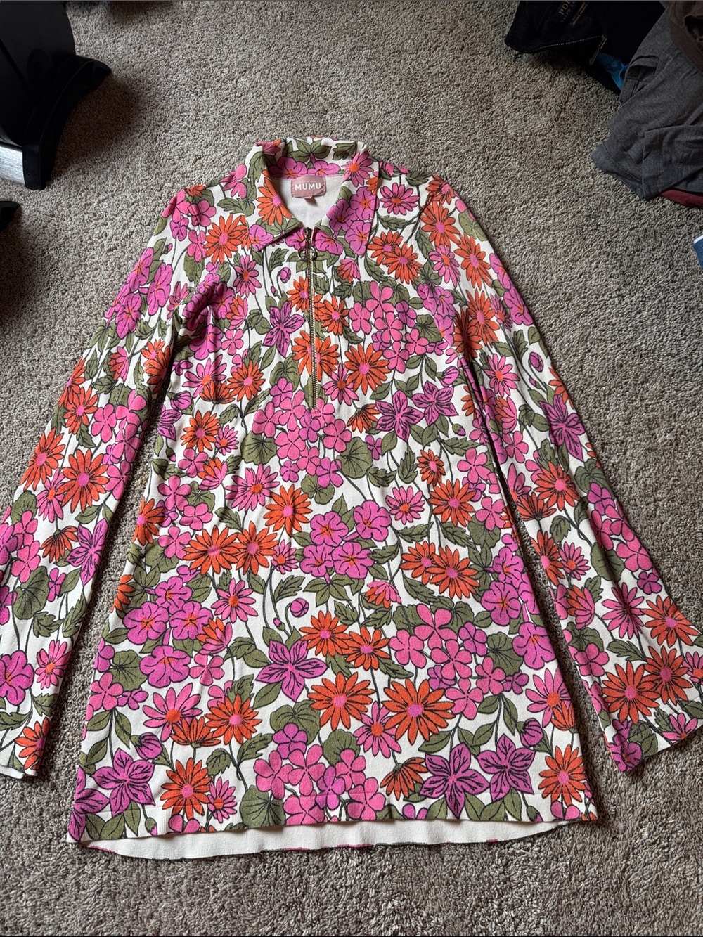 Show Me Your MuMu Pink & Orange Floral Long Sleeve Dress